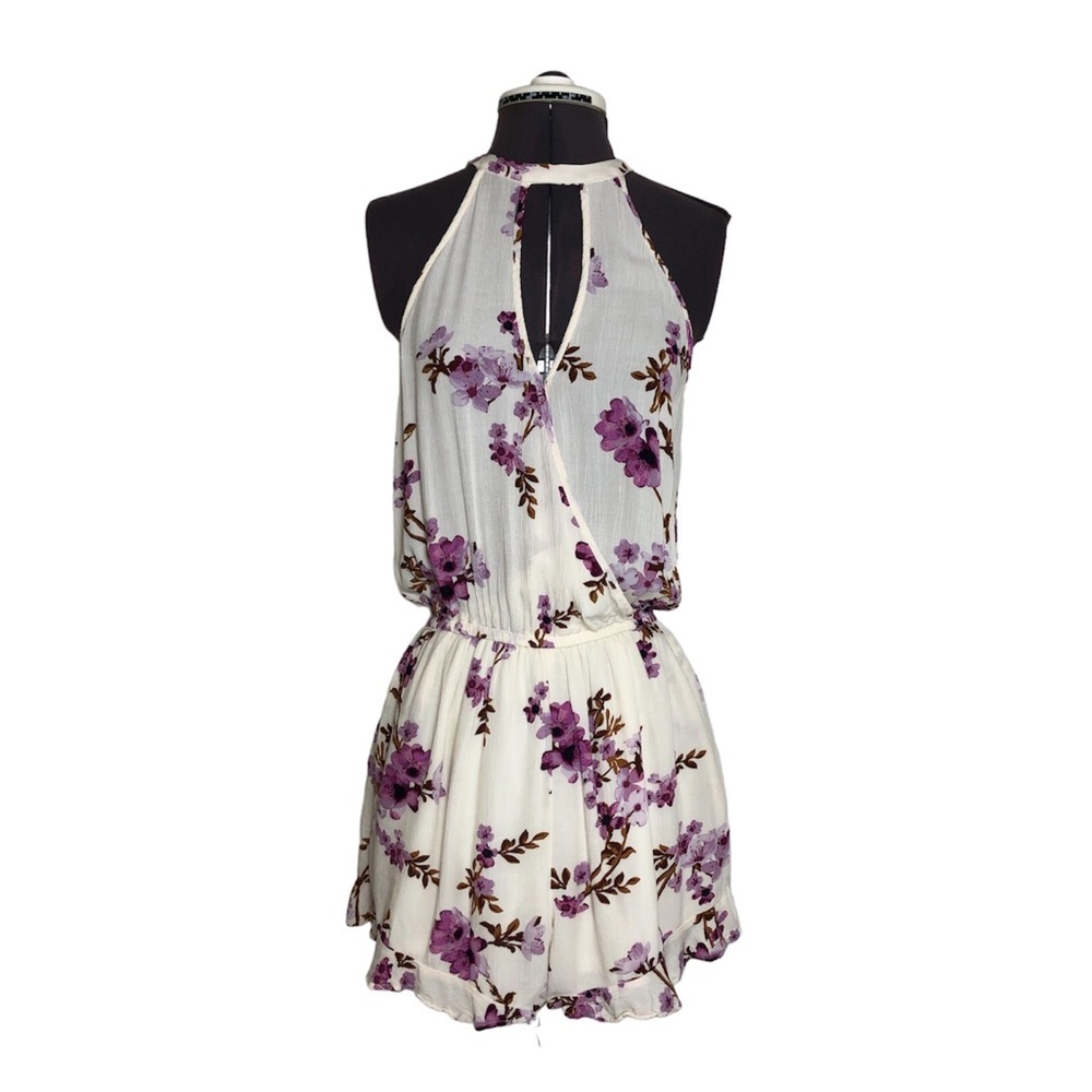 American Eagle Outfitters Women's Ivory Burgundy Purple Romper With  Pockets SP